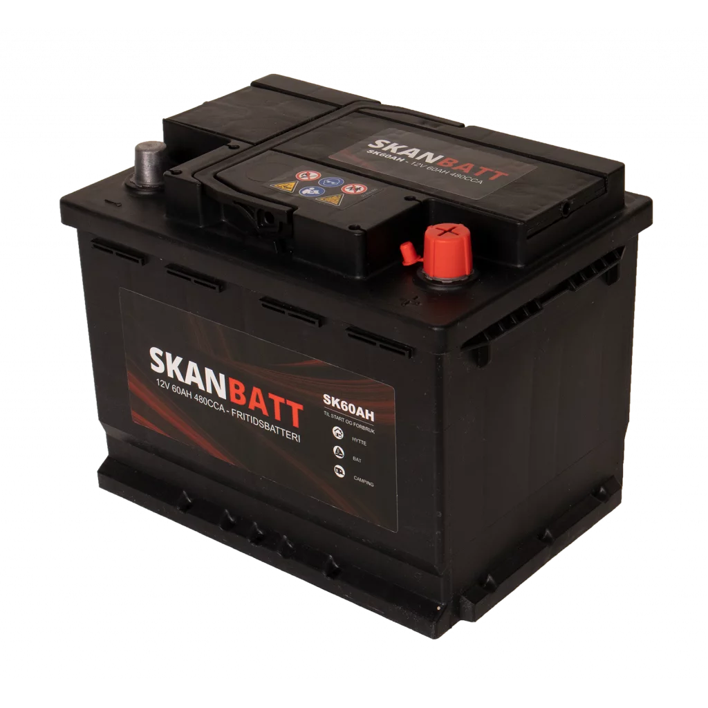 SKANBATT Fritidsbatteri 12V 60AH 480CCA (242x175x190/190mm) +høyre