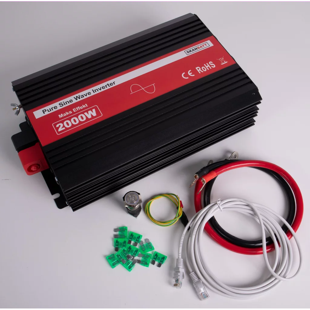 SKANBATT Inverter 12V 2000W Ren Sinus m/Kablet Fjernkontroll
