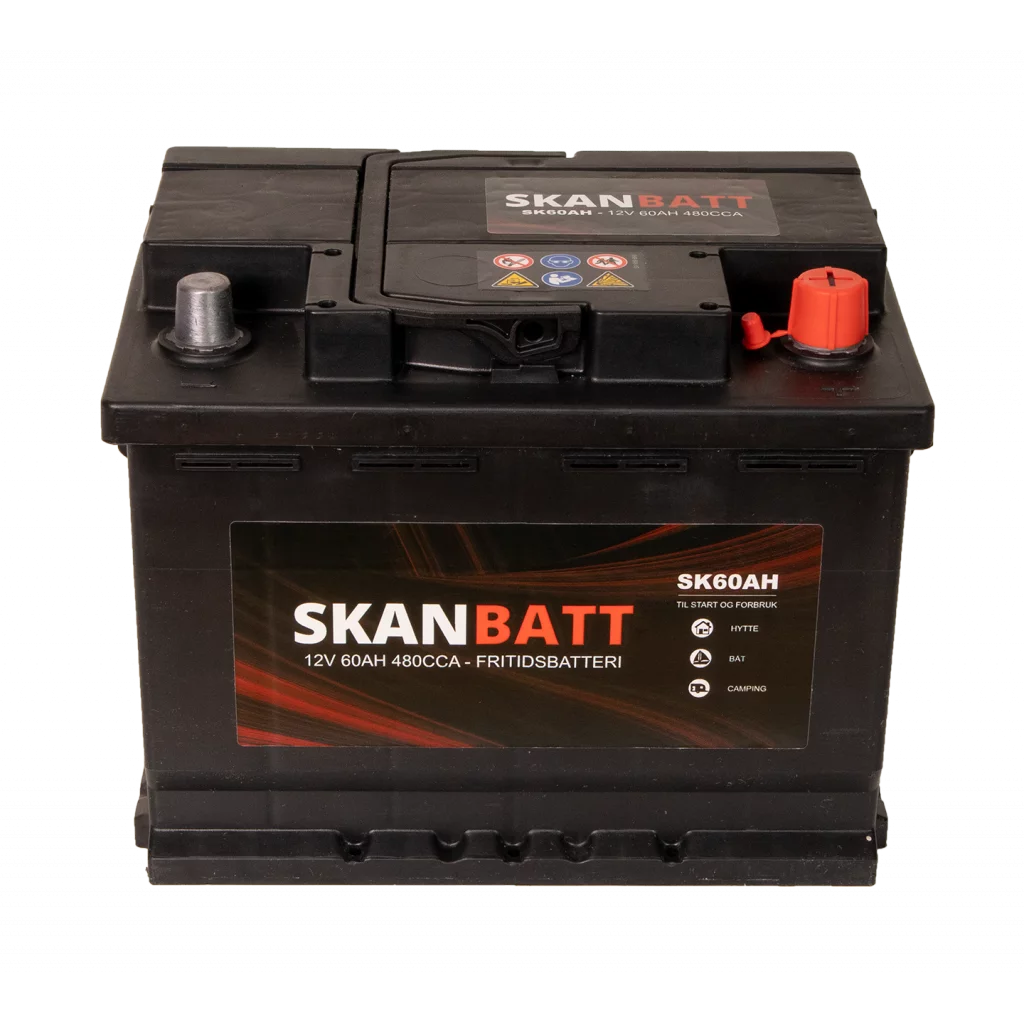 SKANBATT Fritidsbatteri 12V 60AH 480CCA (242x175x190/190mm) +høyre