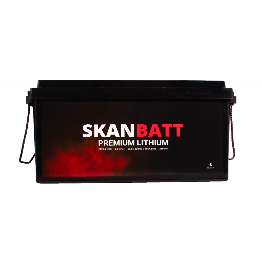 SKANBATT Premium Lithium - 24V 100Ah 100A BMS - 502x186x242mm - Bluetooth - Heat - 8 Års garanti