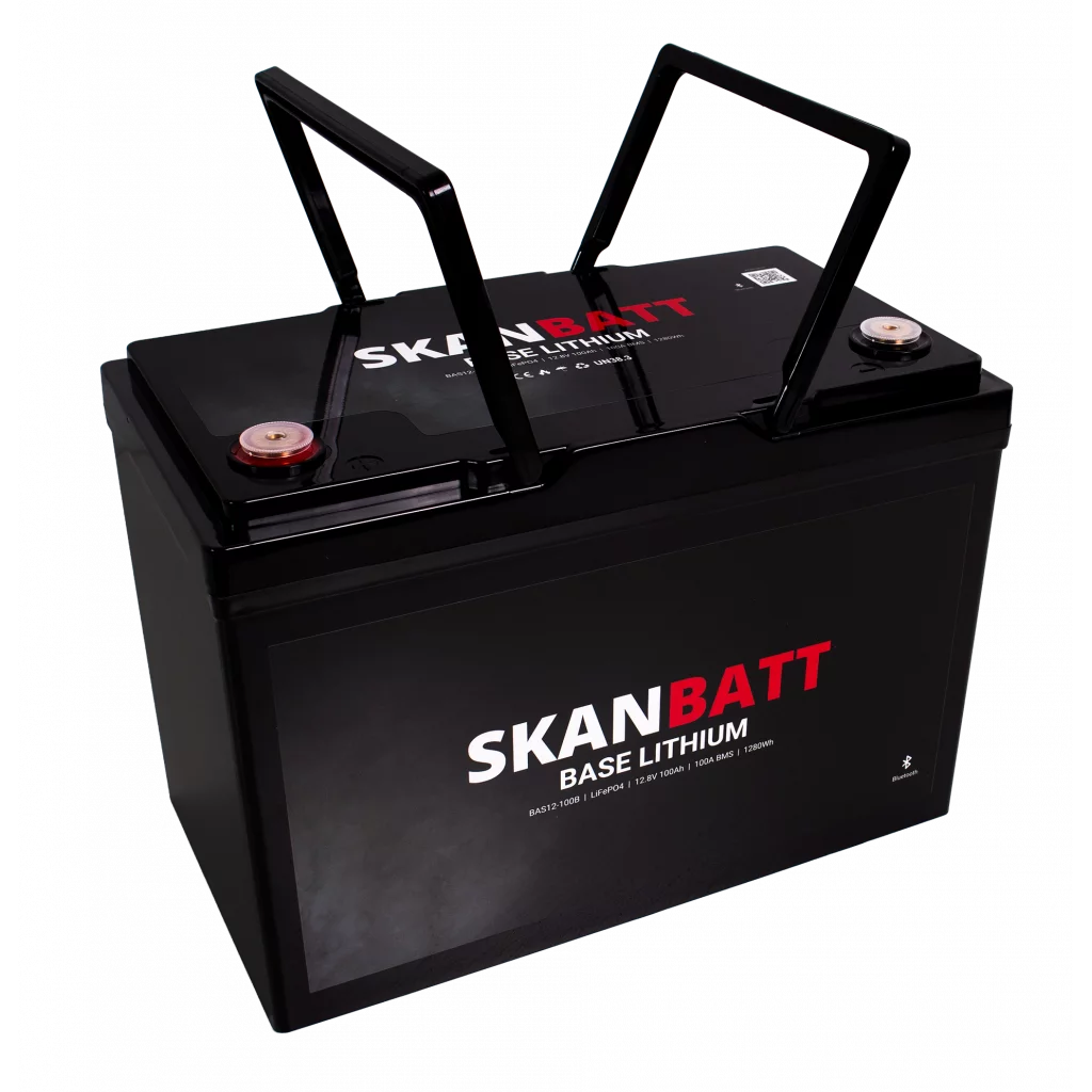 SKANBATT Base Lithium - 12V 100Ah 100A BMS - 307x169x208mm - Bluetooth - 3 Års garanti
