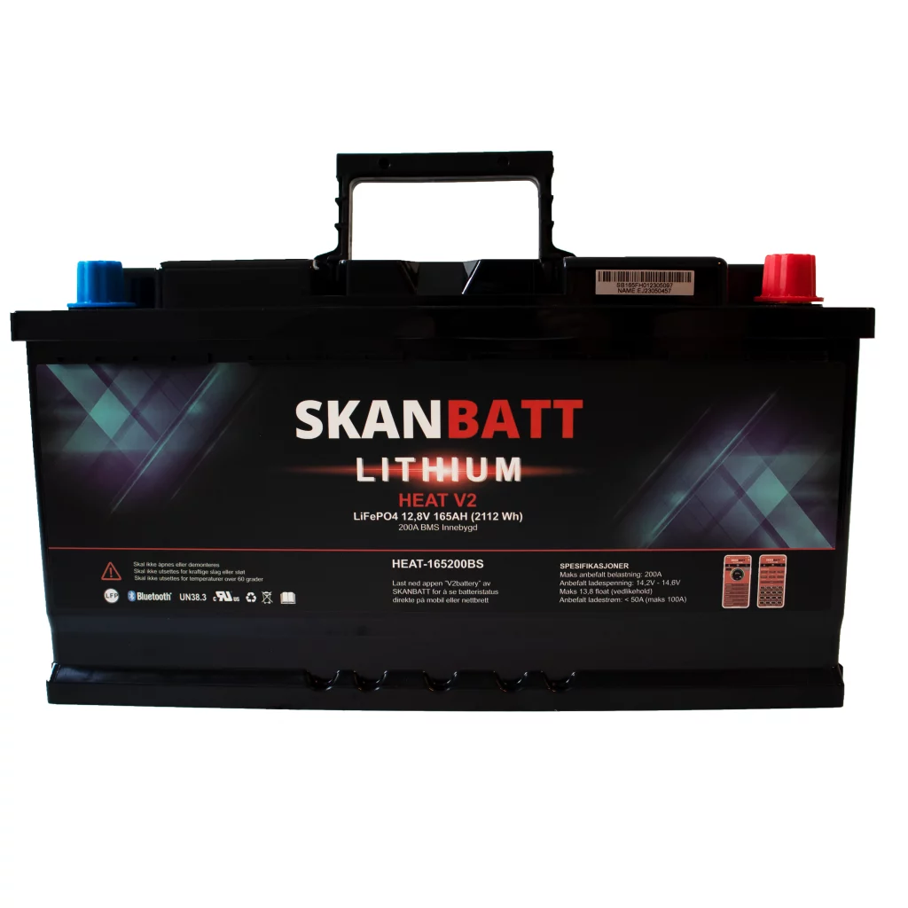 SKANBATT HD V2 Lithium HEAT Batteri 12V 165AH 150A BMS - Bobil - Bluetooth