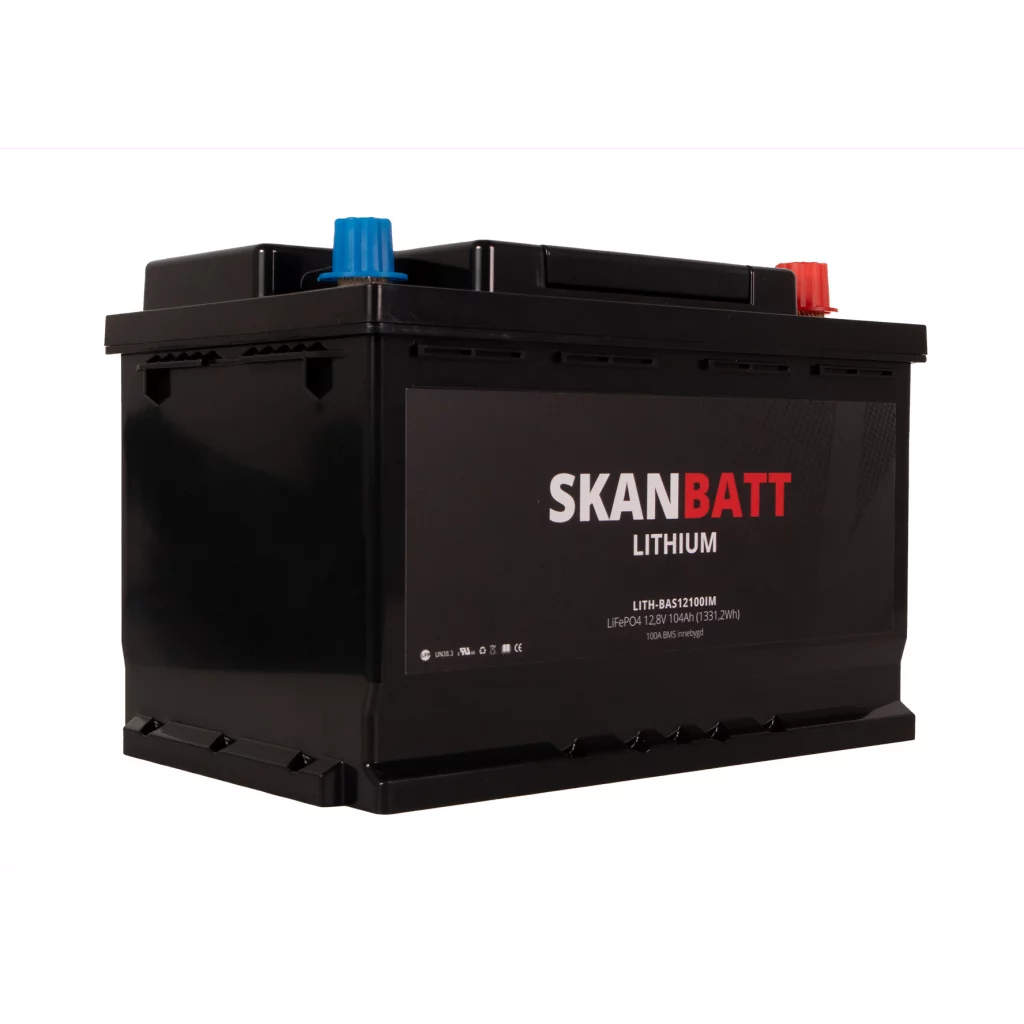 SKANBATT Lithium Batteri 12V 104AH 100A BMS (279x175x190mm) - Small