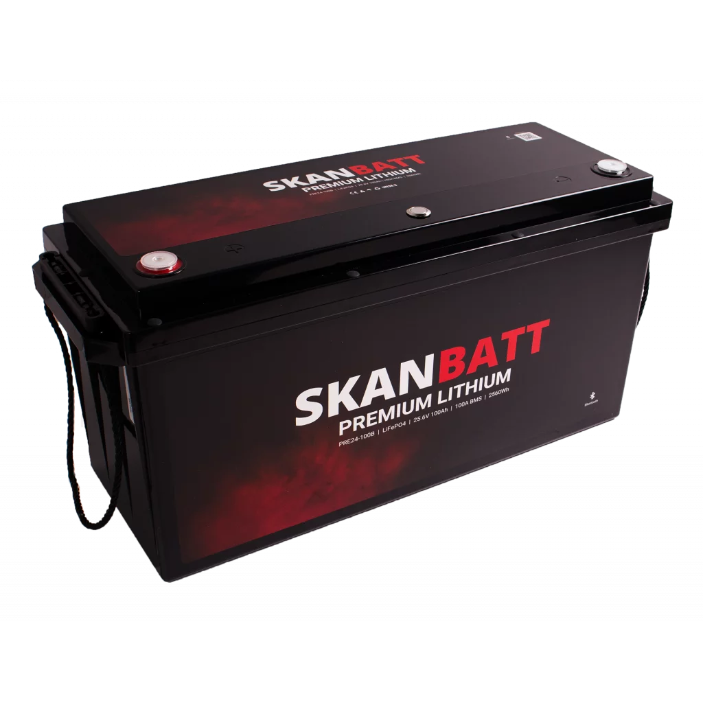SKANBATT Premium Lithium - 24V 100Ah 100A BMS - 502x186x242mm - Bluetooth - Heat - 8 Års garanti
