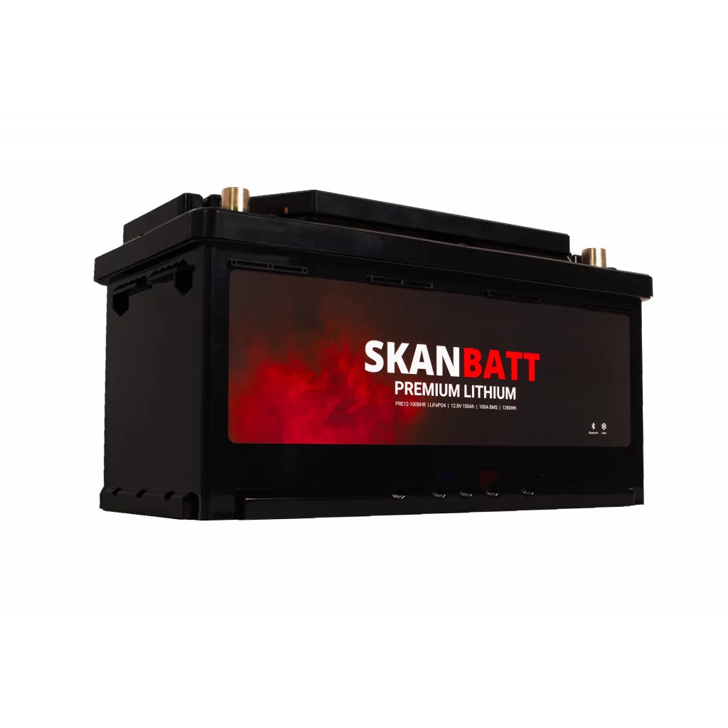SKANBATT Premium Lithium - 12V 100Ah 100A BMS - 359x178x188mm - Bluetooth - Heat  - 8 Års garanti - Bobil