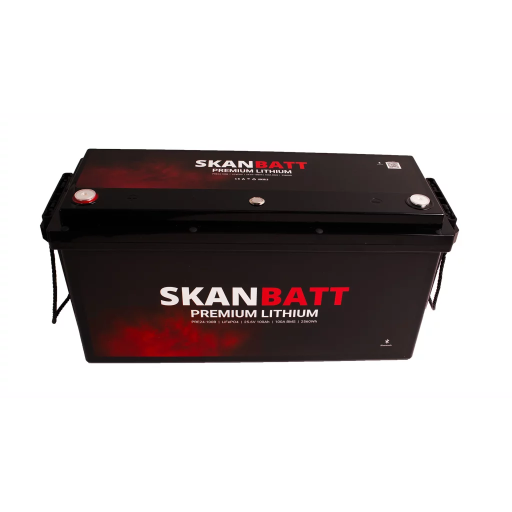 SKANBATT Premium Lithium - 24V 100Ah 100A BMS - 502x186x242mm - Bluetooth - Heat - 8 Års garanti