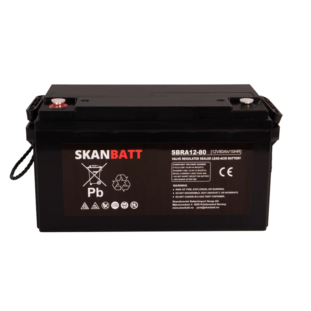 SKANBATT AGM Deep Cycle Batteri 12V 80AH C10 (350x167x182mm) +venstre