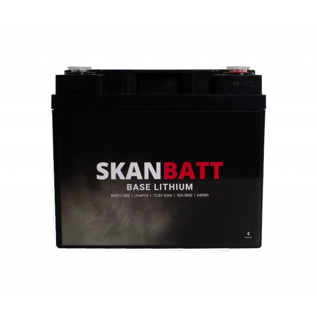 SKANBATT Base Lithium - 12V 50Ah 50A BMS - 198x166x170mm - Bluetooth - 3 Års garanti