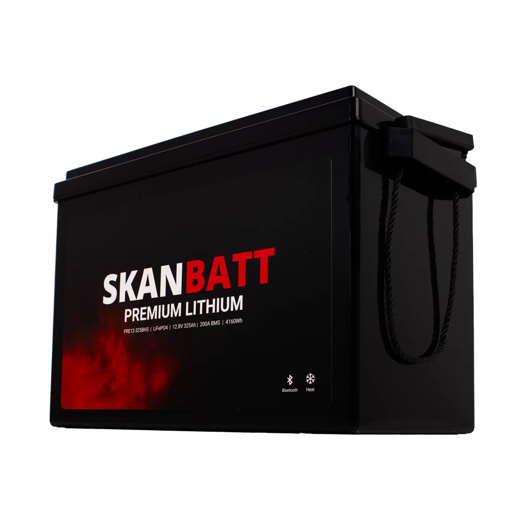 SKANBATT Premium Lithium - 12V 325Ah 200A BMS - 345x190x245mm - Bluetooth - Heat - 8 Års garanti