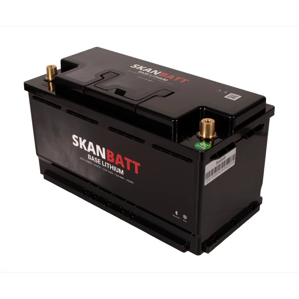 SKANBATT Base Lithium - 12V 150Ah 150A BMS - 355x175x188mm - Bluetooth - Heat - 3 Års garanti - Bobil