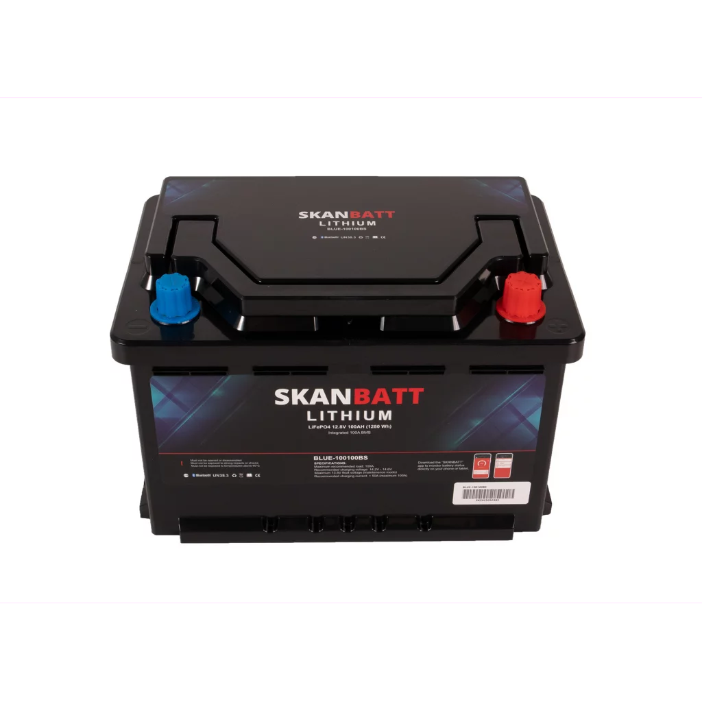 SKANBATT Lithium Batteri 12V 100Ah 100A BMS - Bluetooth - Bobil - 279x176x190mm - Small