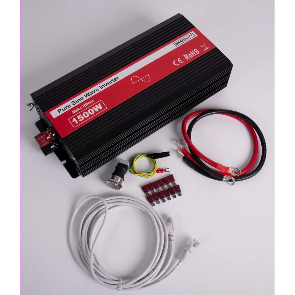 SKANBATT Inverter 12V 1500W Ren Sinus m/Kablet Fjernkontroll