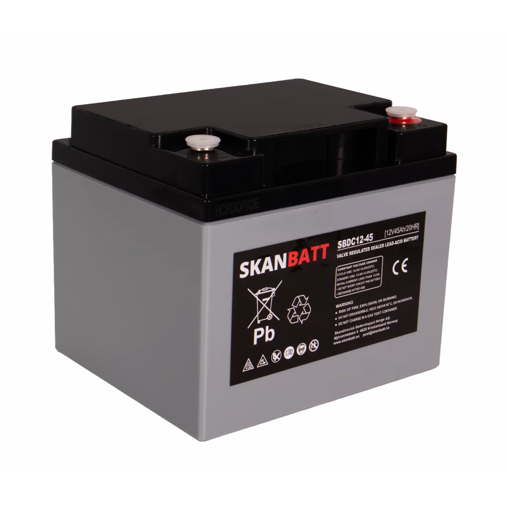 SKANBATT AGM Deep Cycle Batteri 12V 45AH (197x165x169mm) +høyre