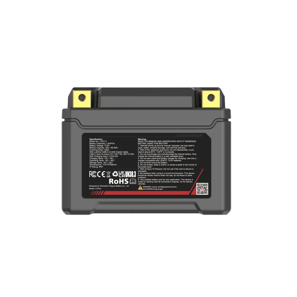 LOKITHOR Lithium MC Batteri 12V 3Ah - 113x70x85mm - Bluetooth - Heat