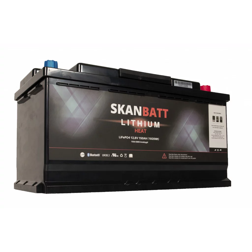 SKANBATT Lithium HEAT Batteri 12V 150AH 150A BMS - Bobil - Bluetooth