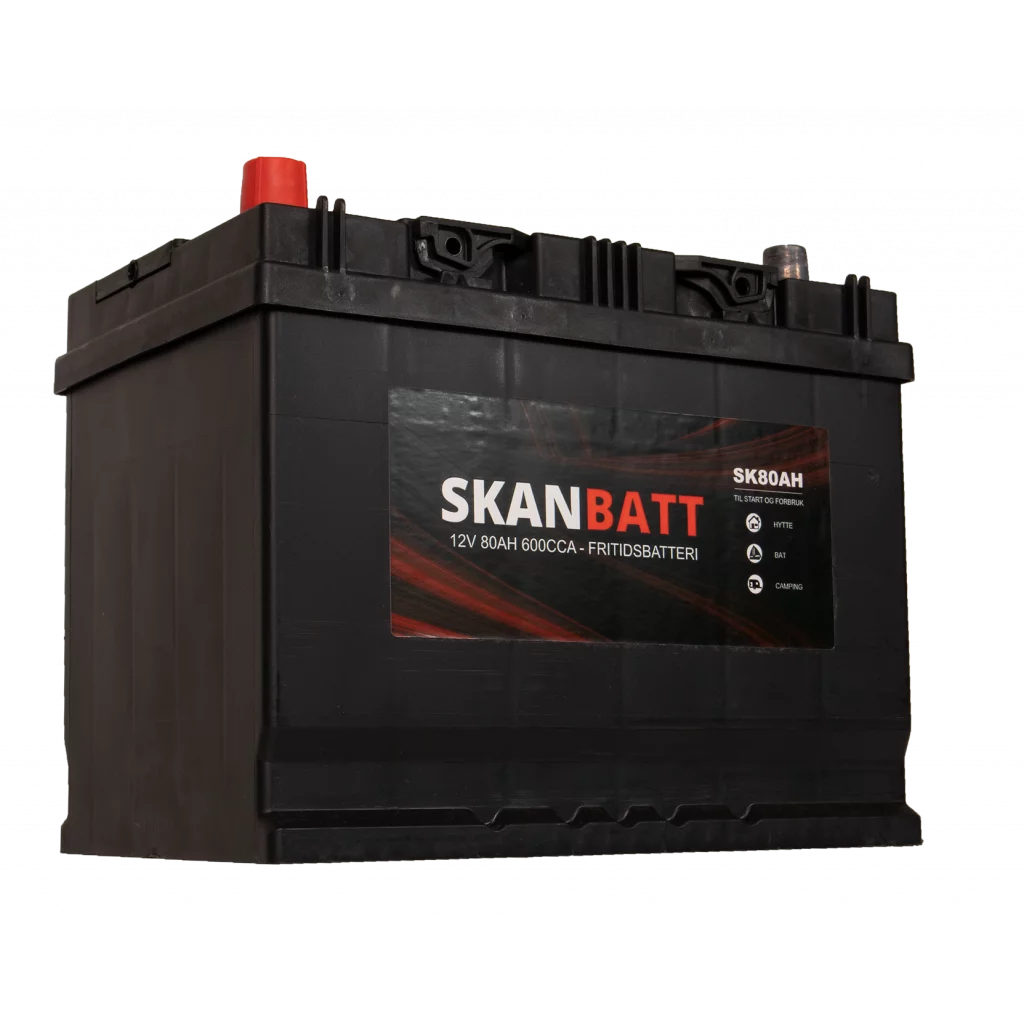 SKANBATT Fritidsbatteri 12V 80AH 600CCA (256x174x205/225mm) +venstre
