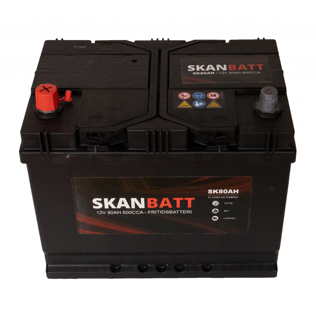 SKANBATT Fritidsbatteri 12V 80AH 600CCA (256x174x205/225mm) +venstre