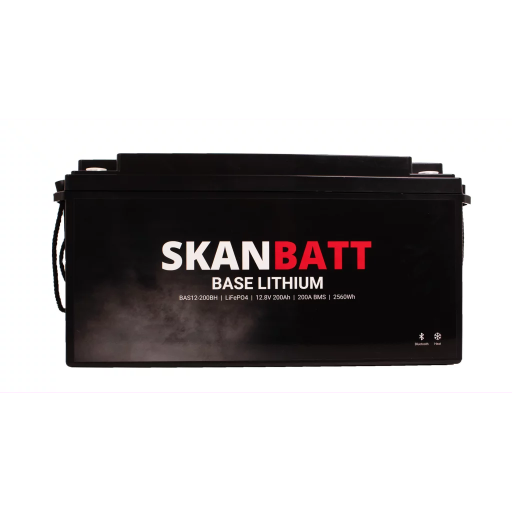 SKANBATT Base Lithium - 12V 200Ah 200A BMS - 485x170x240mm - Bluetooth - Heat - 3 Års garanti