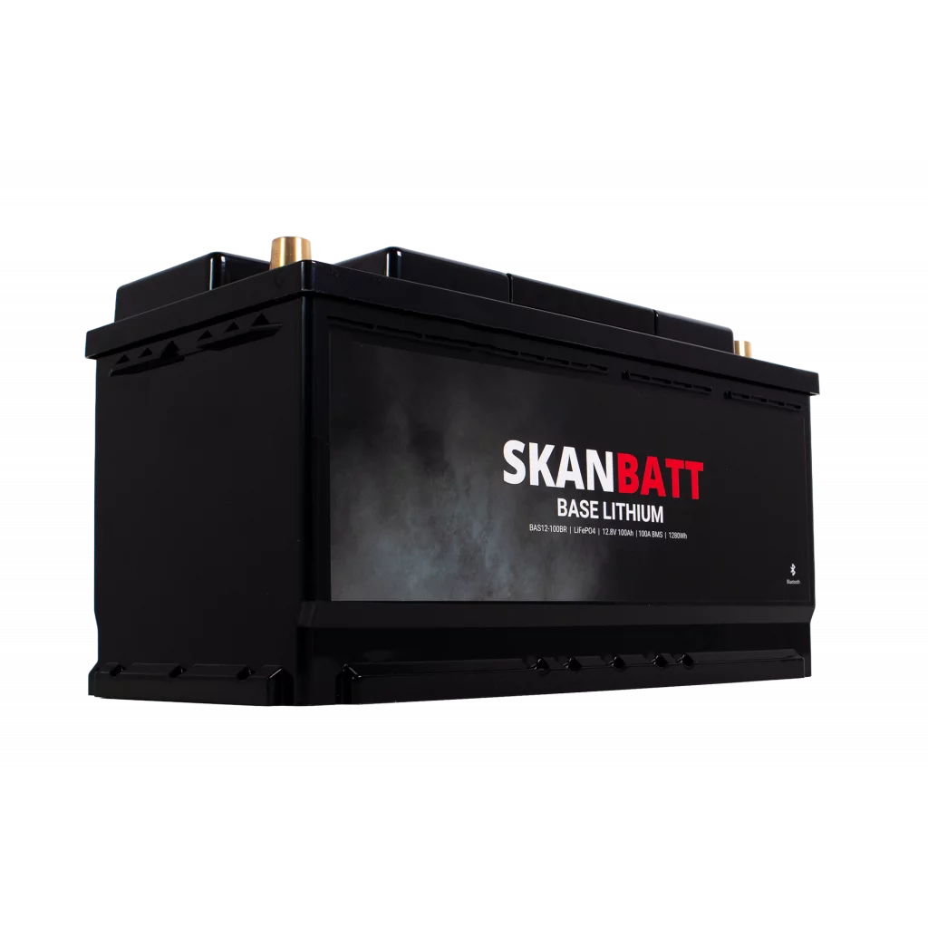 SKANBATT Base Lithium - 12V 100Ah 100A BMS - 352x175x190mm - Bluetooth - 3 Års garanti - Bobil