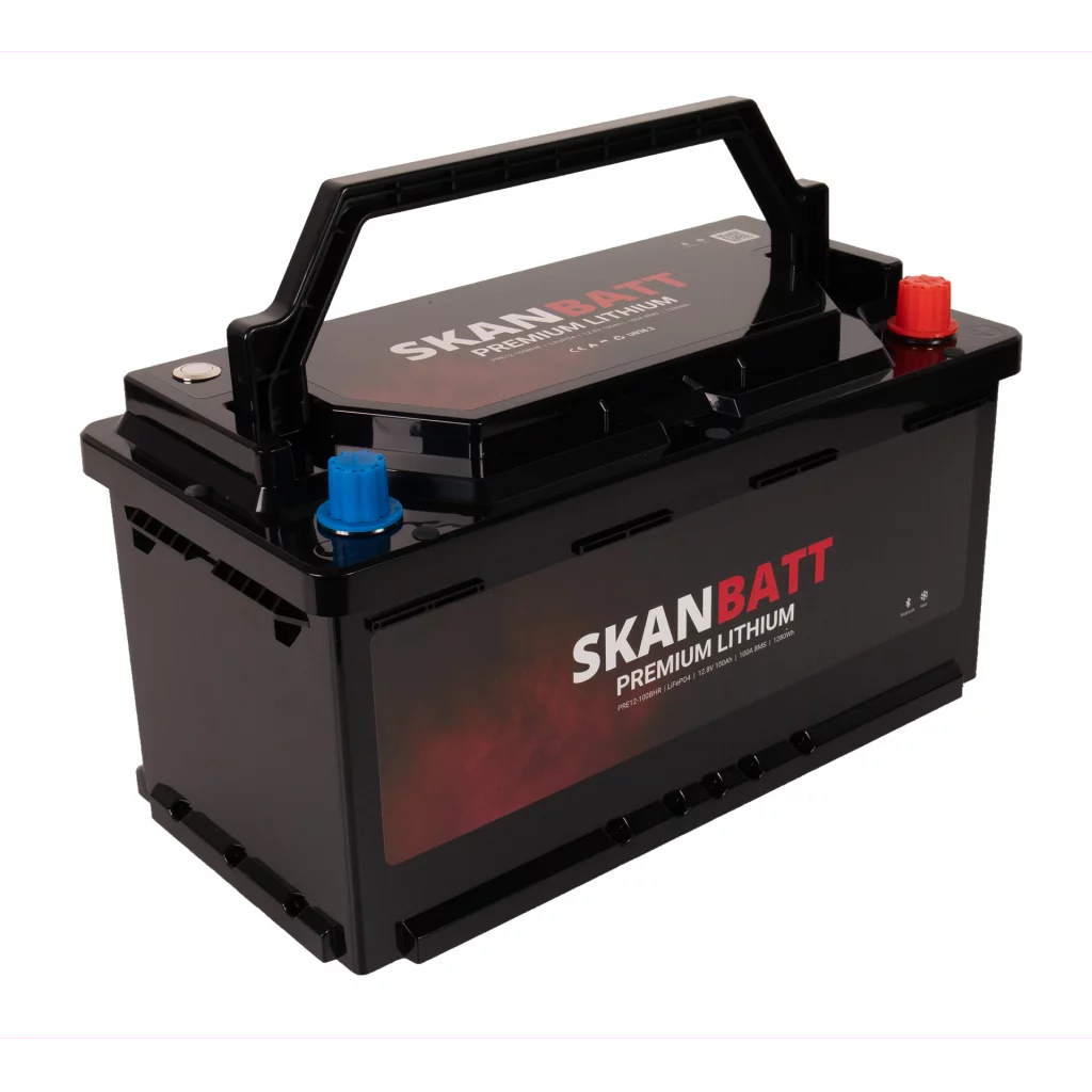 SKANBATT Premium Lithium - 12V 100Ah 100A BMS - 359x178x188mm - Bluetooth - Heat  - 8 Års garanti - Bobil