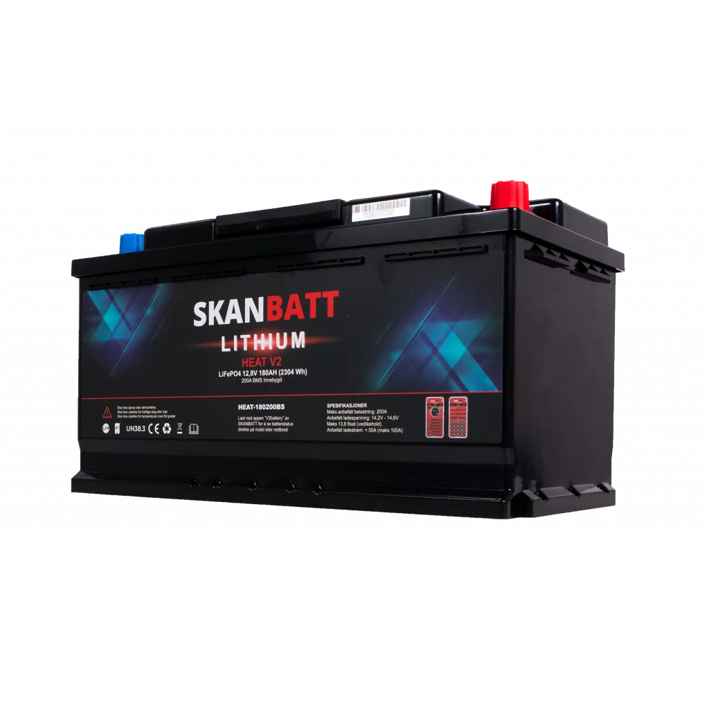 SKANBATT V2 Lithium HEAT Batteri 12V 180AH 150A BMS - Bobil - Bluetooth