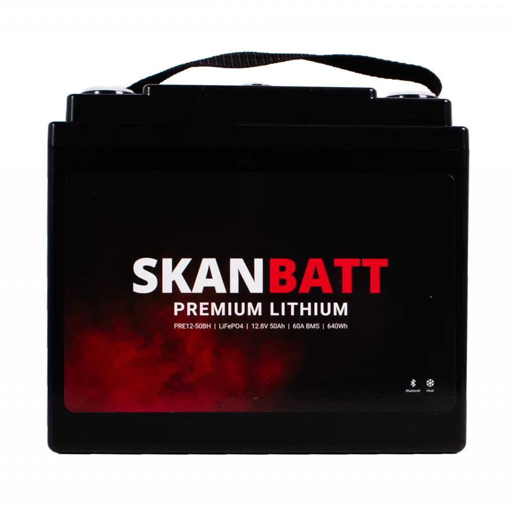 SKANBATT Premium Lithium - 12V 50Ah 60A BMS - 196x168x175mm - Bluetooth - Heat - 8 Års garanti