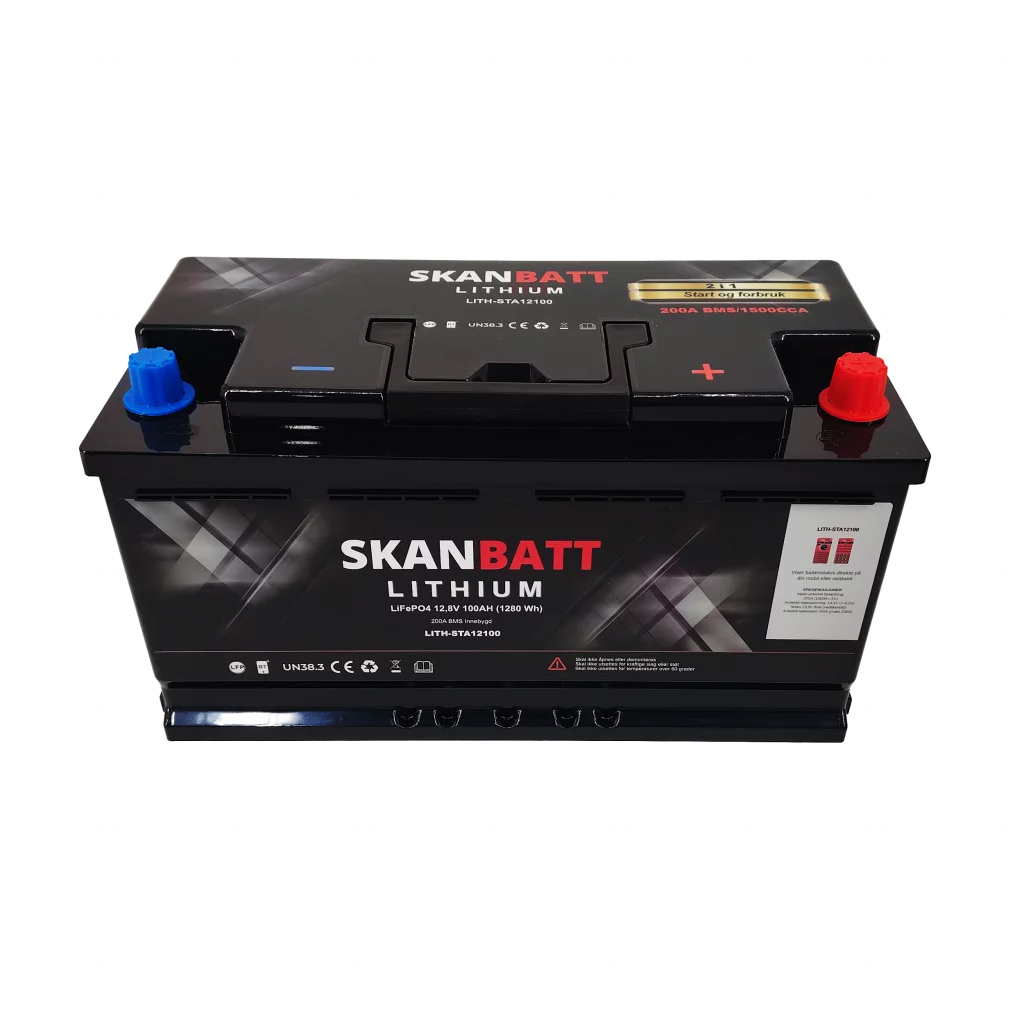 SKANBATT Lithium Start- og forbruksbatteri 12V 100Ah 1500CA - Bluetooth