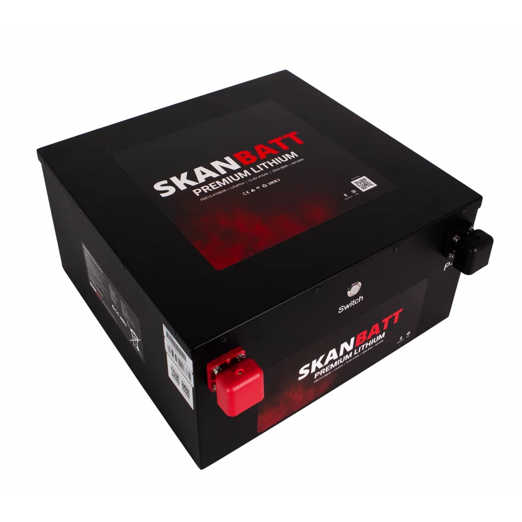 SKANBATT Premium Lithium - 12V 470Ah 200A BMS - 360x350x190mm - Bluetooth - Heat - 8 Års garanti - "Under setet" modell