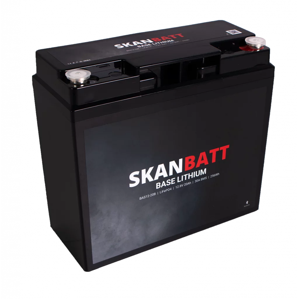 SKANBATT Base Lithium - 12V 20Ah 30A BMS - 180x78x164mm - Bluetooth - 3 Års garanti