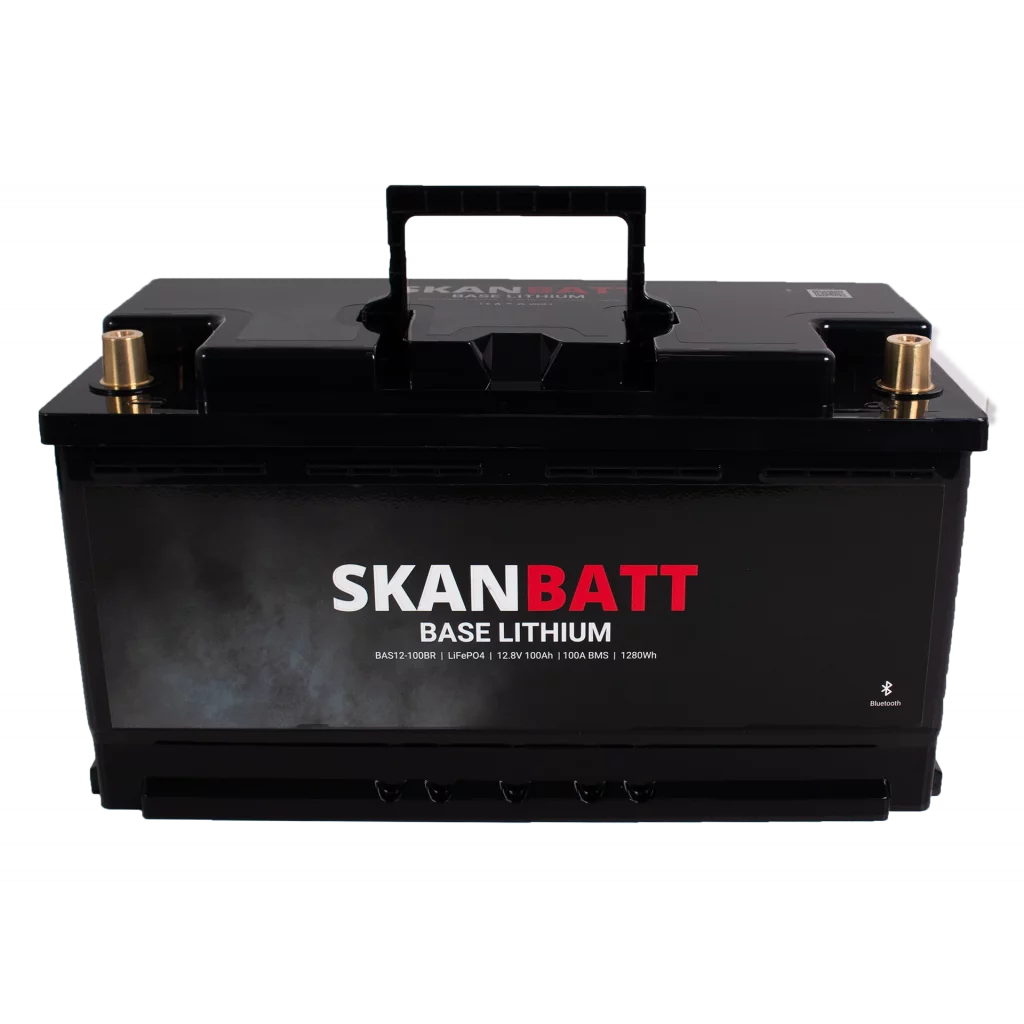 SKANBATT Base Lithium - 12V 100Ah 100A BMS - 352x175x190mm - Bluetooth - 3 Års garanti - Bobil