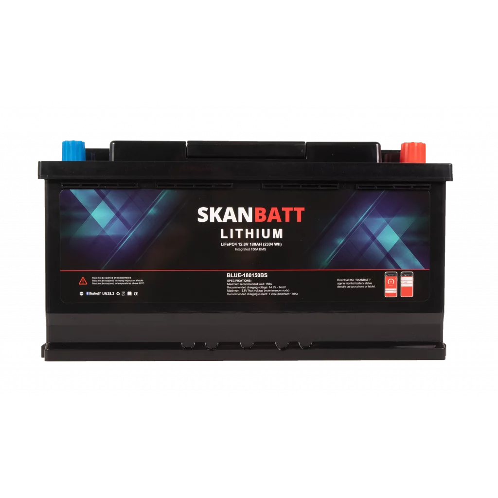 SKANBATT Lithium Batteri 12V 180Ah 150A BMS - Bluetooth - Bobil - 355x176x190mm