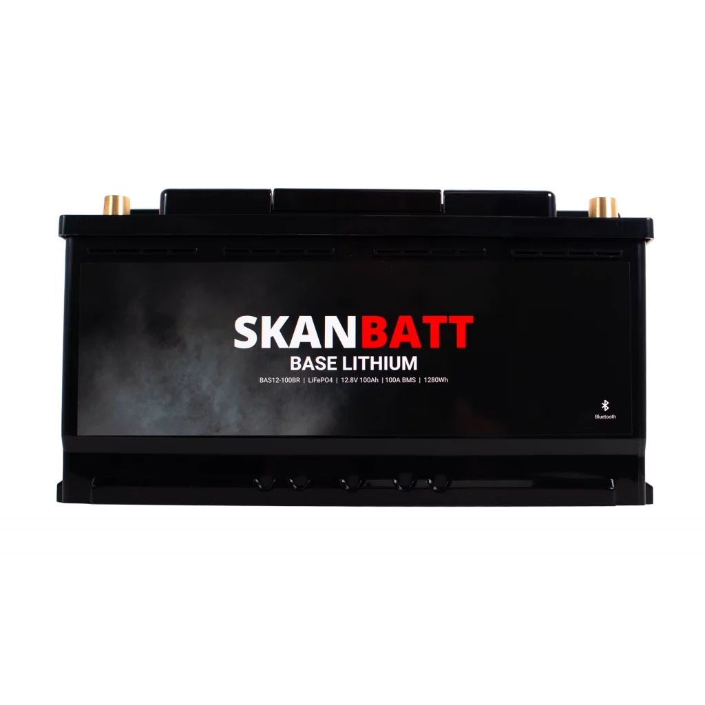SKANBATT Base Lithium - 12V 100Ah 100A BMS - 352x175x190mm - Bluetooth - 3 Års garanti - Bobil