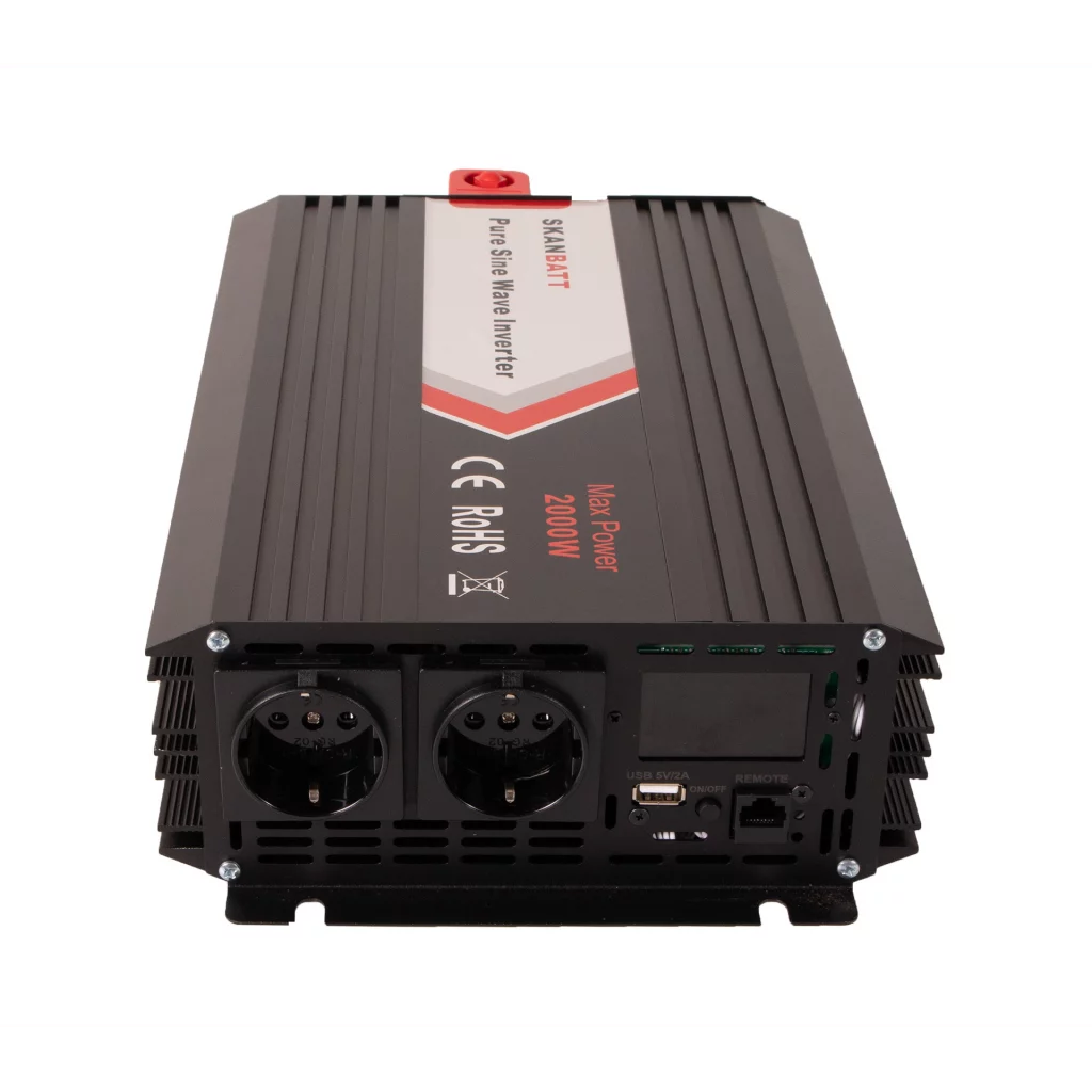 SKANBATT Inverter 12V 2000W  Ren Sinus m/Trådløs Fjernkontroll