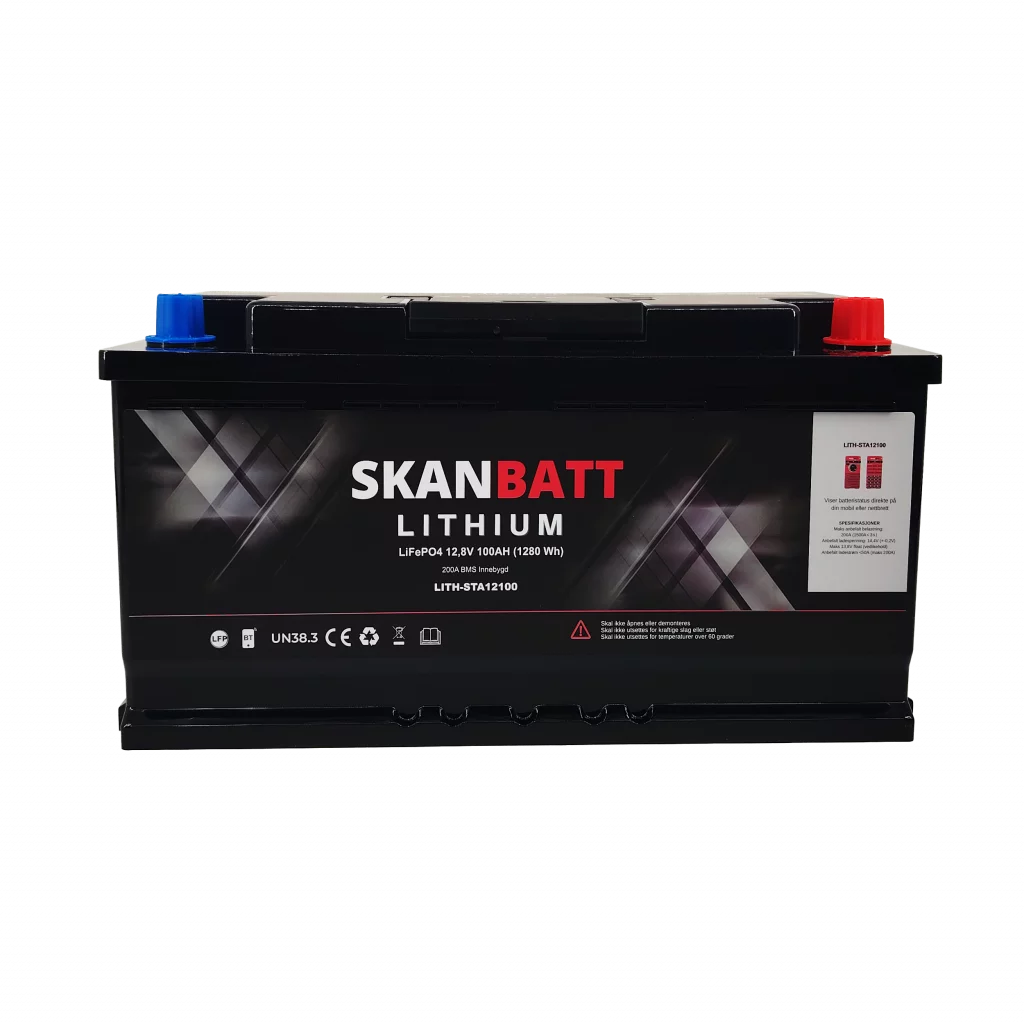 SKANBATT Lithium Start- og forbruksbatteri 12V 100Ah 1500CA - Bluetooth