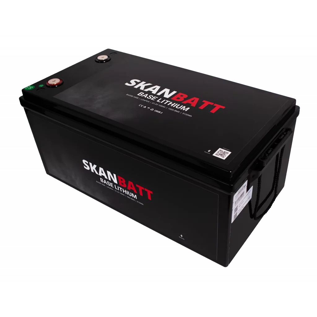 SKANBATT Base Lithium Batteri - 48V 100AH 100A BMS - 522x268x218mm - Bluetooth - 3 Års garanti