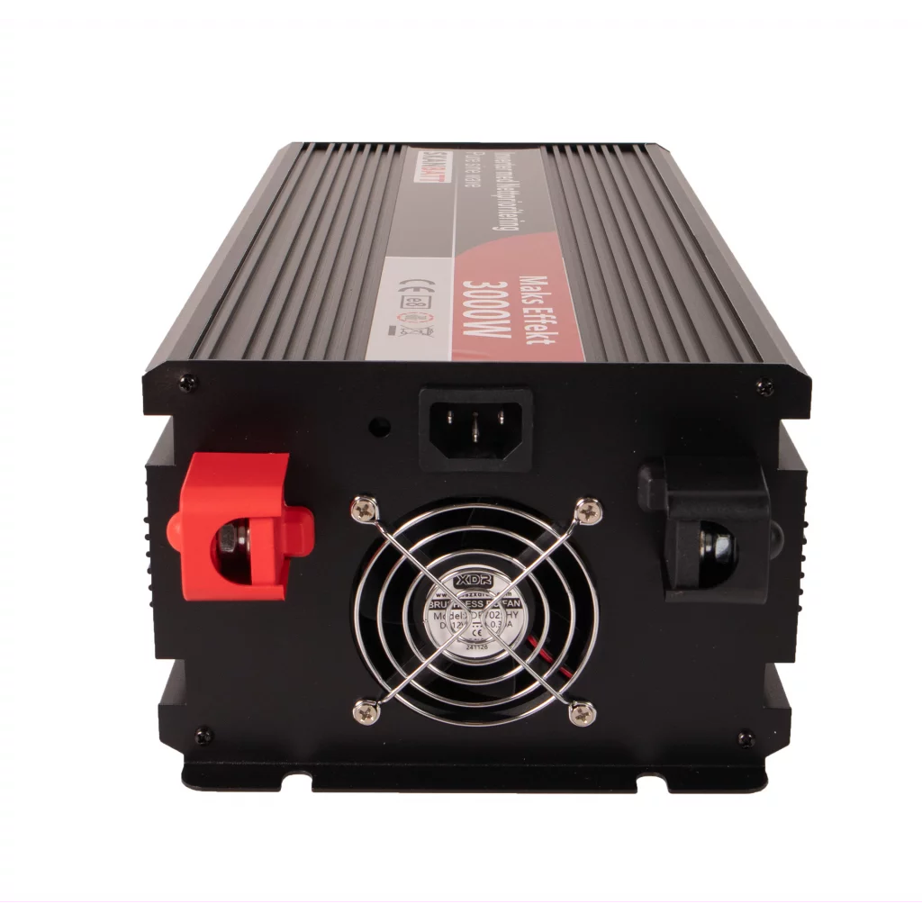 SKANBATT Inverter 12V 3000W Ren Sinus med Nettprioritering, Trådløs Fjernkontroll