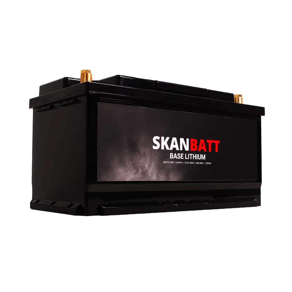 SKANBATT Base Lithium - 12V 100Ah 100A BMS - 352x174x190mm - 3 Års garanti - Bobil