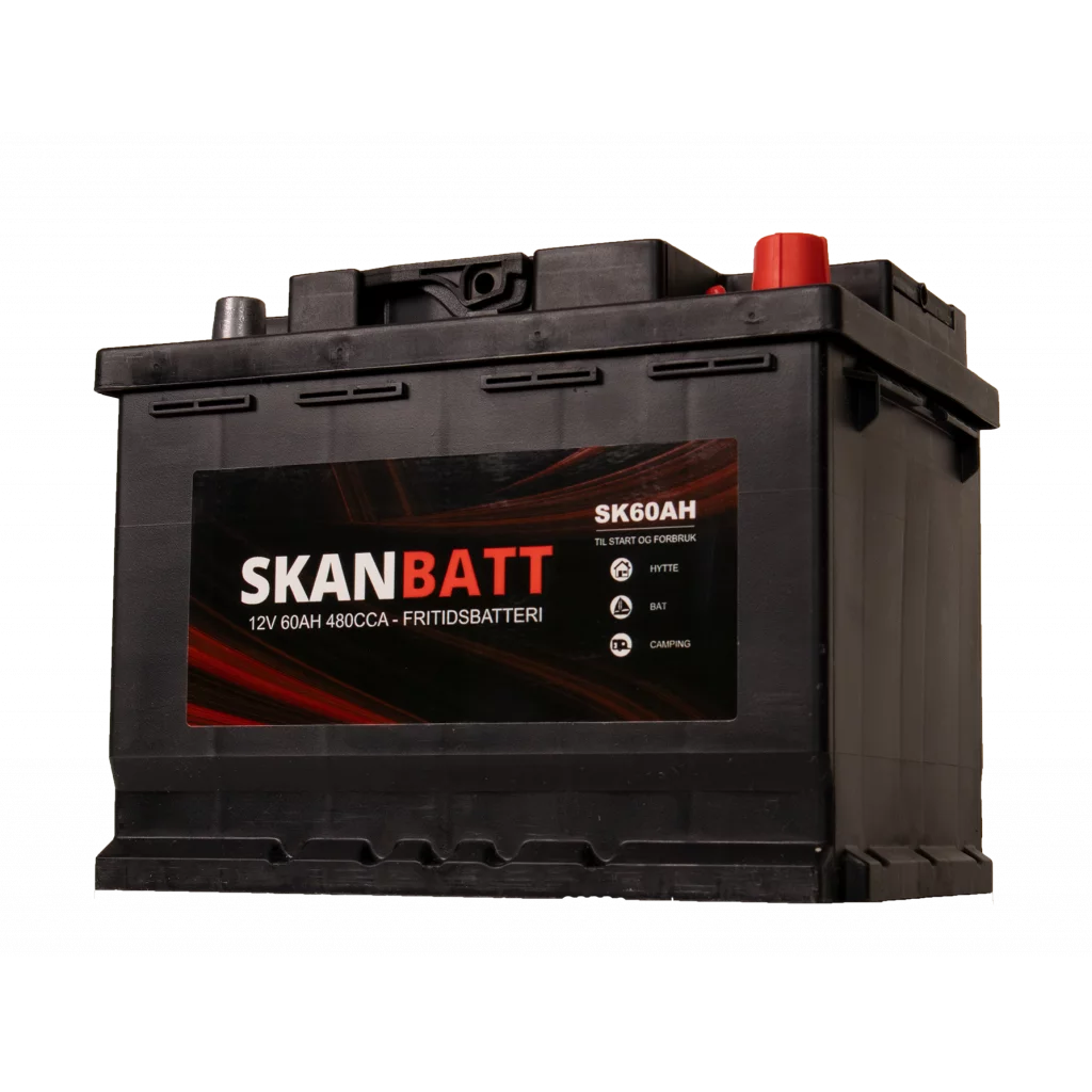 SKANBATT Fritidsbatteri 12V 60AH 480CCA (242x175x190/190mm) +høyre