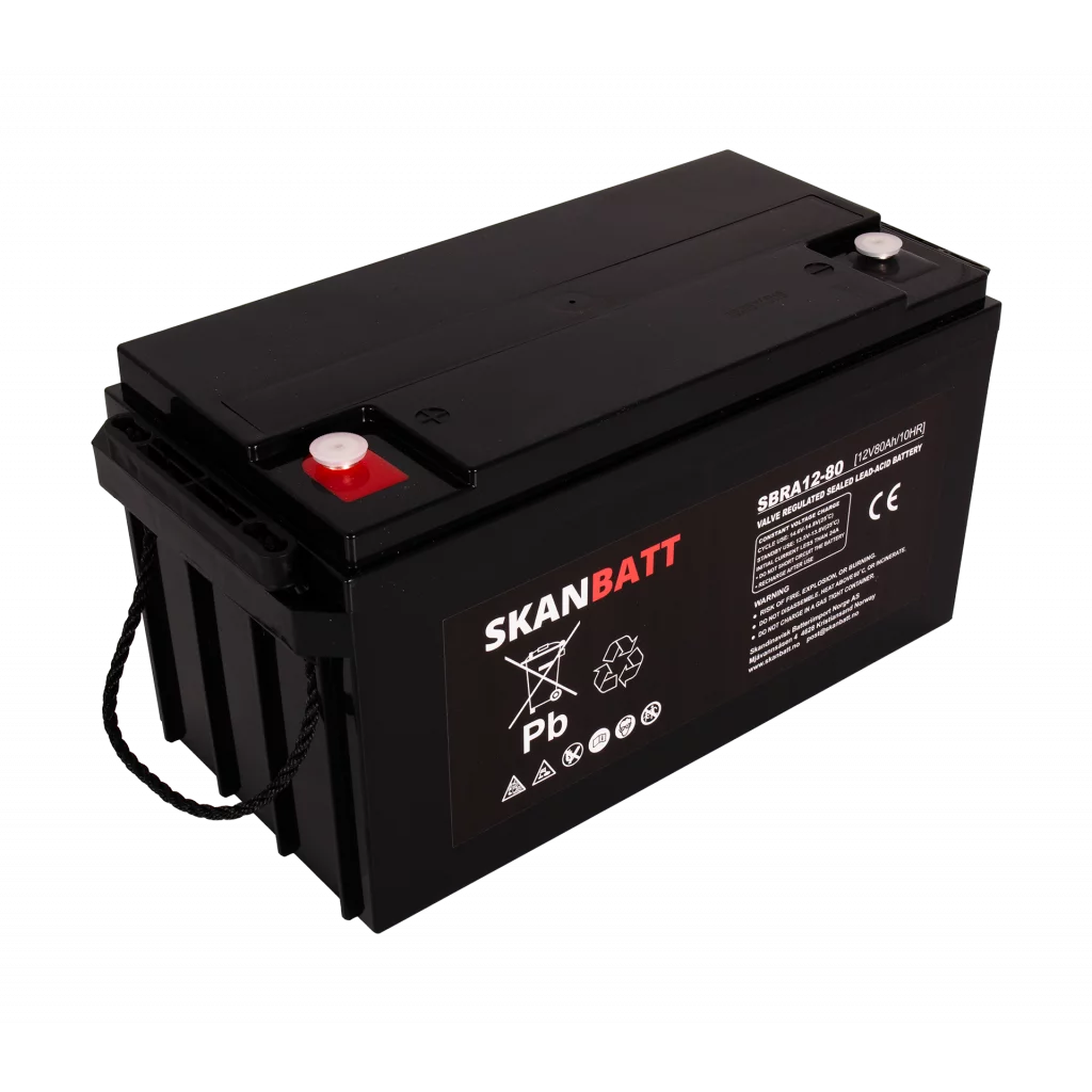 SKANBATT AGM Deep Cycle Batteri 12V 80AH C10 (350x167x182mm) +venstre