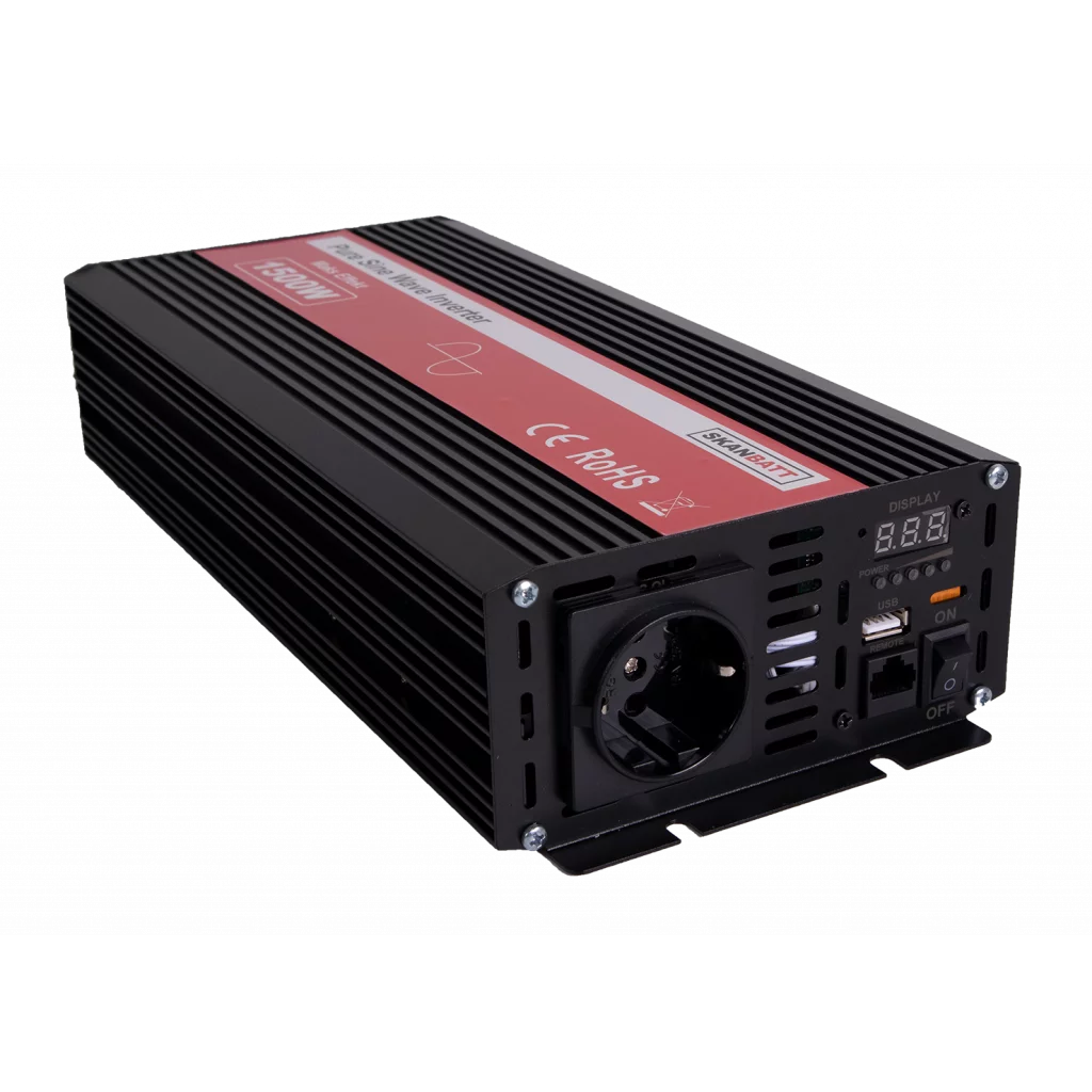 SKANBATT Inverter 12V 1500W Ren Sinus m/Kablet Fjernkontroll