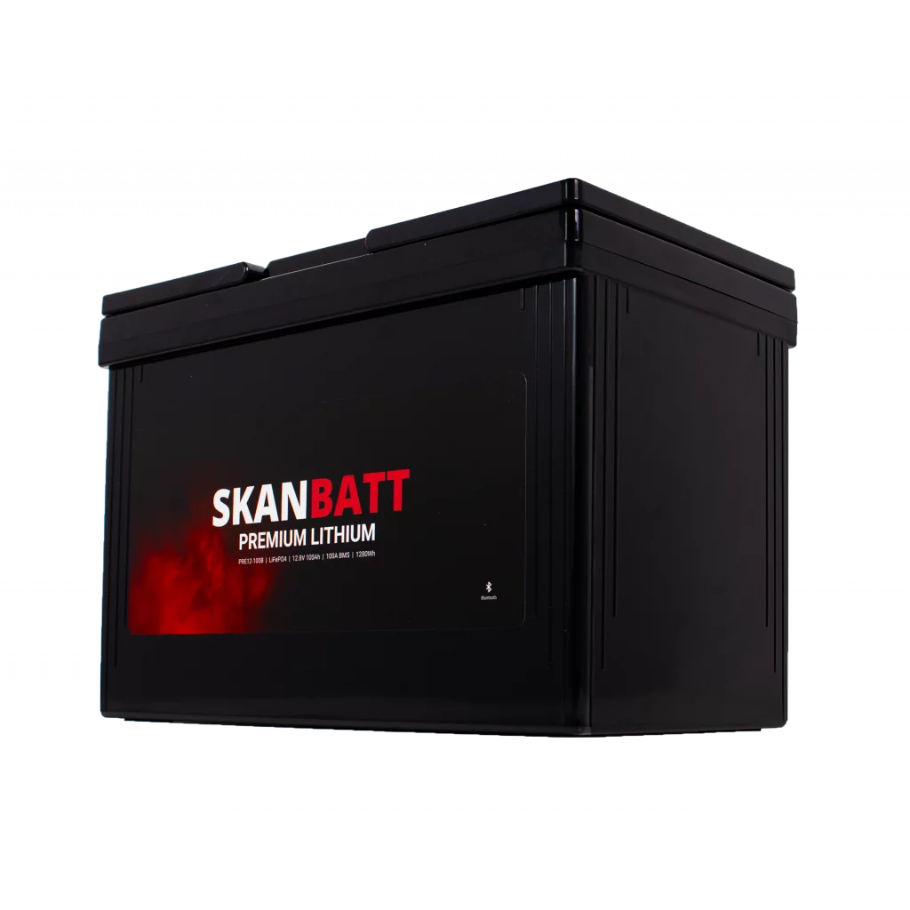SKANBATT Premium Lithium - 12V 100Ah 100A BMS - 306x172x212mm - Bluetooth - 8 Års garanti