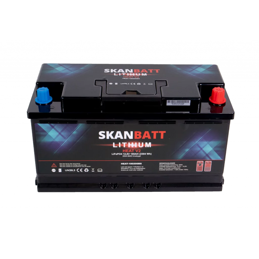 SKANBATT V2 Lithium HEAT Batteri 12V 180AH 150A BMS - Bobil - Bluetooth
