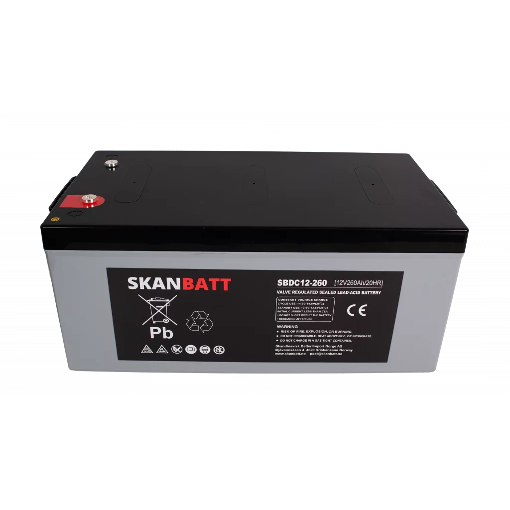 SKANBATT AGM Deep Cycle Batteri 12V 260AH C10 (520x268x220mm) +høyre