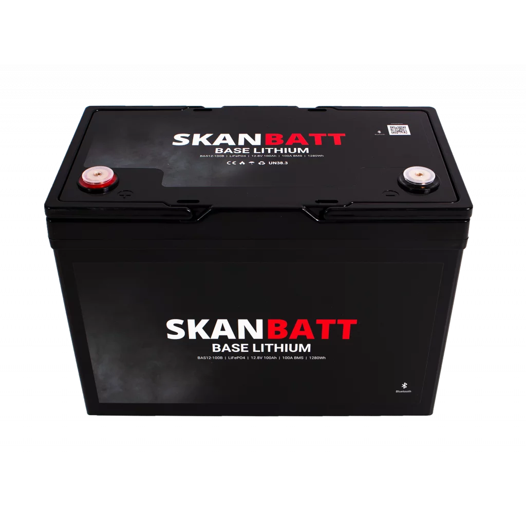 SKANBATT Base Lithium - 12V 100Ah 100A BMS - 307x169x208mm - Bluetooth - 3 Års garanti