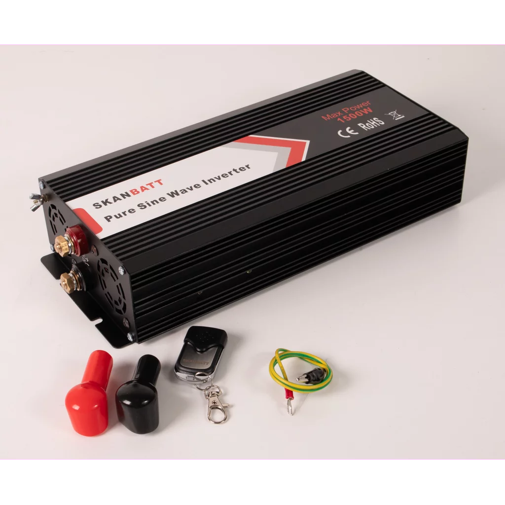 SKANBATT Inverter 12V 1500W Ren Sinus m/Trådløs Fjernkontroll 342x157x75mm