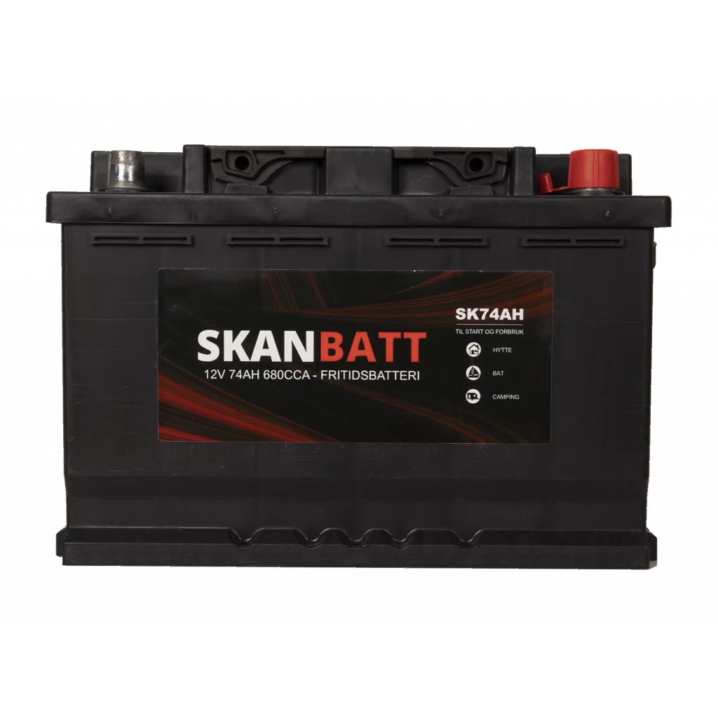 SKANBATT Fritidsbatteri 12V 74AH 680CCA (278x175x190/190mm) +høyre