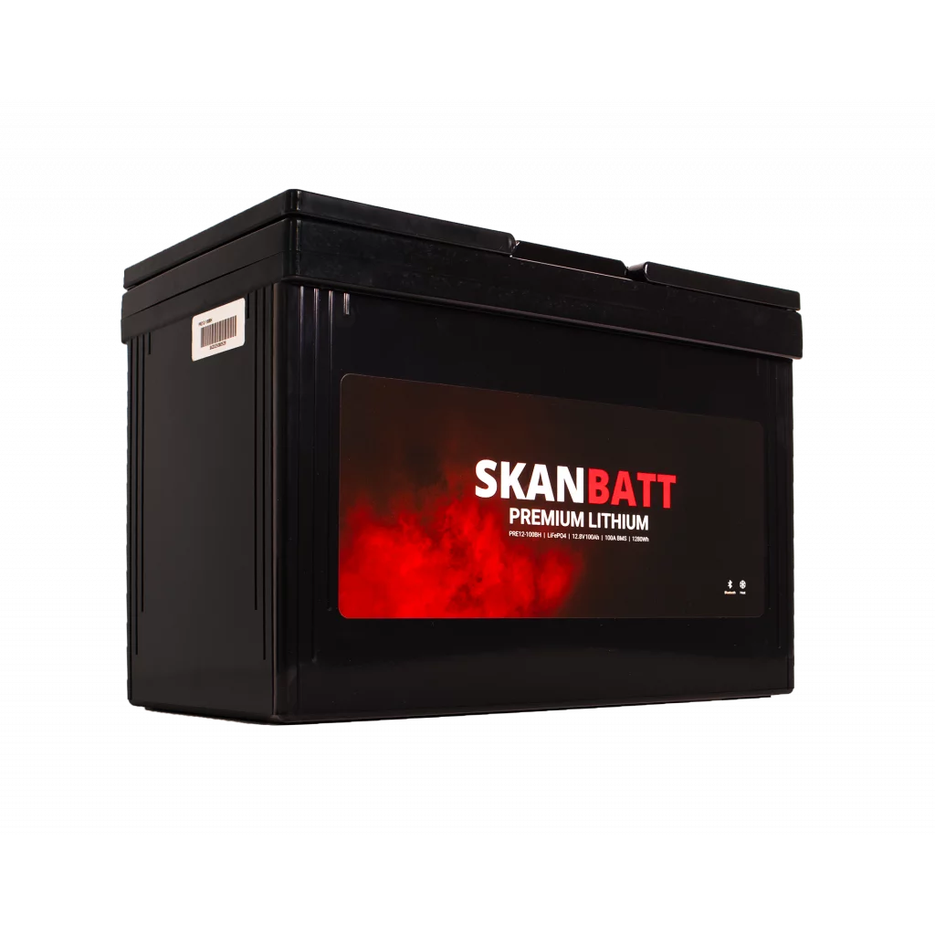 SKANBATT Premium Lithium - 12V 100Ah 100A BMS - 306x172x212mm - Bluetooth - Heat - 8 Års garanti