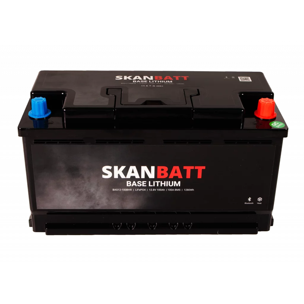 SKANBATT Base Lithium - 12V 100Ah 100A BMS - 355x175x190mm - Bluetooth - Heat - 3 Års garanti - Bobil
