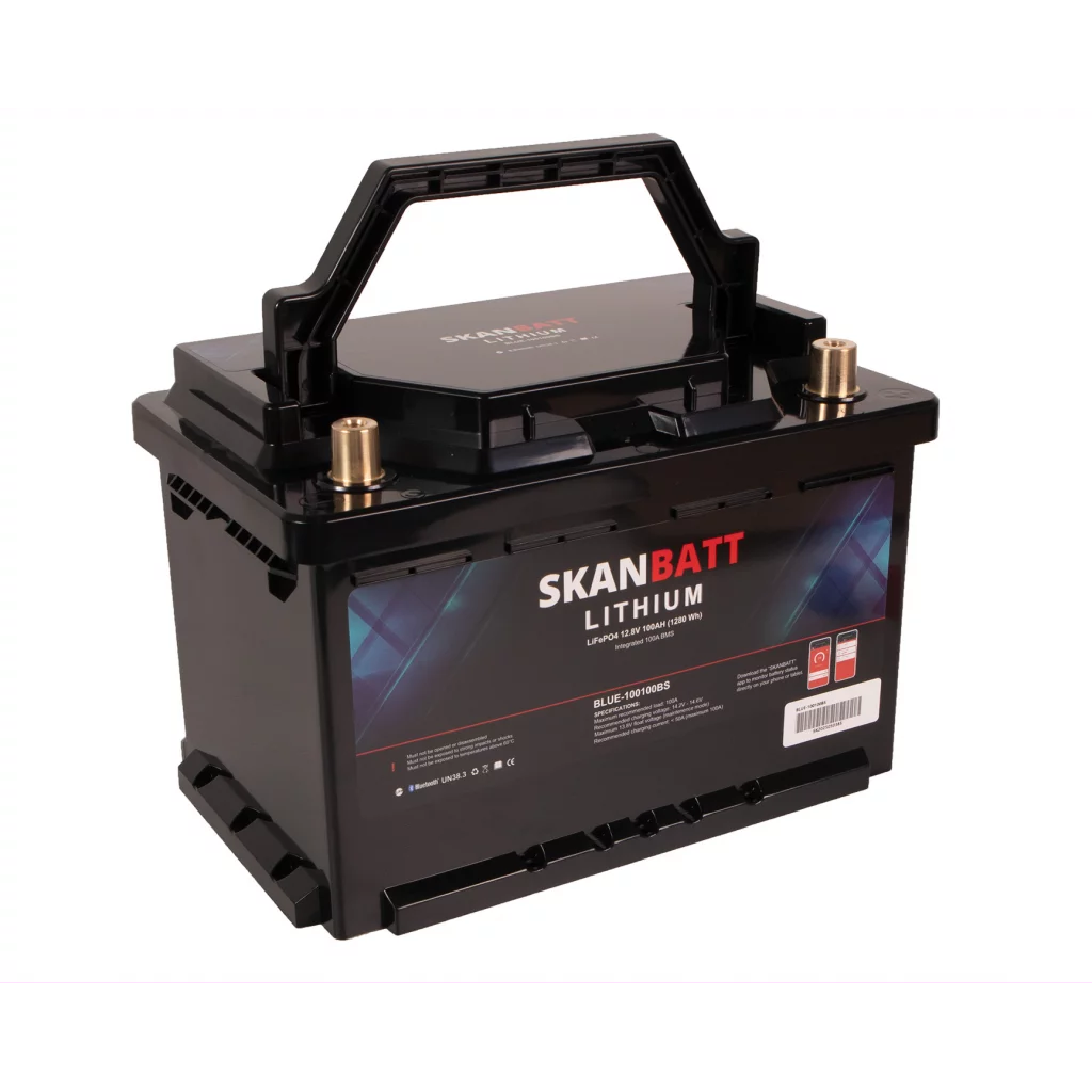 SKANBATT Lithium Batteri 12V 100Ah 100A BMS - Bluetooth - Bobil - 279x176x190mm - Small