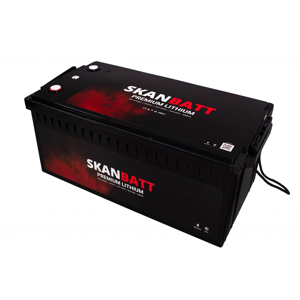 SKANBATT Premium Lithium - 12V 460Ah 200A BMS - 522x218x268mm - Bluetooth - Heat - 8 Års garanti